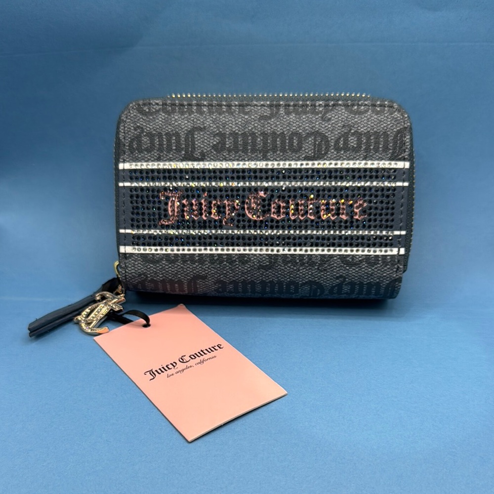 Juicy Couture Gray and Black Tweed Wallet with Gold Hardware-NEW